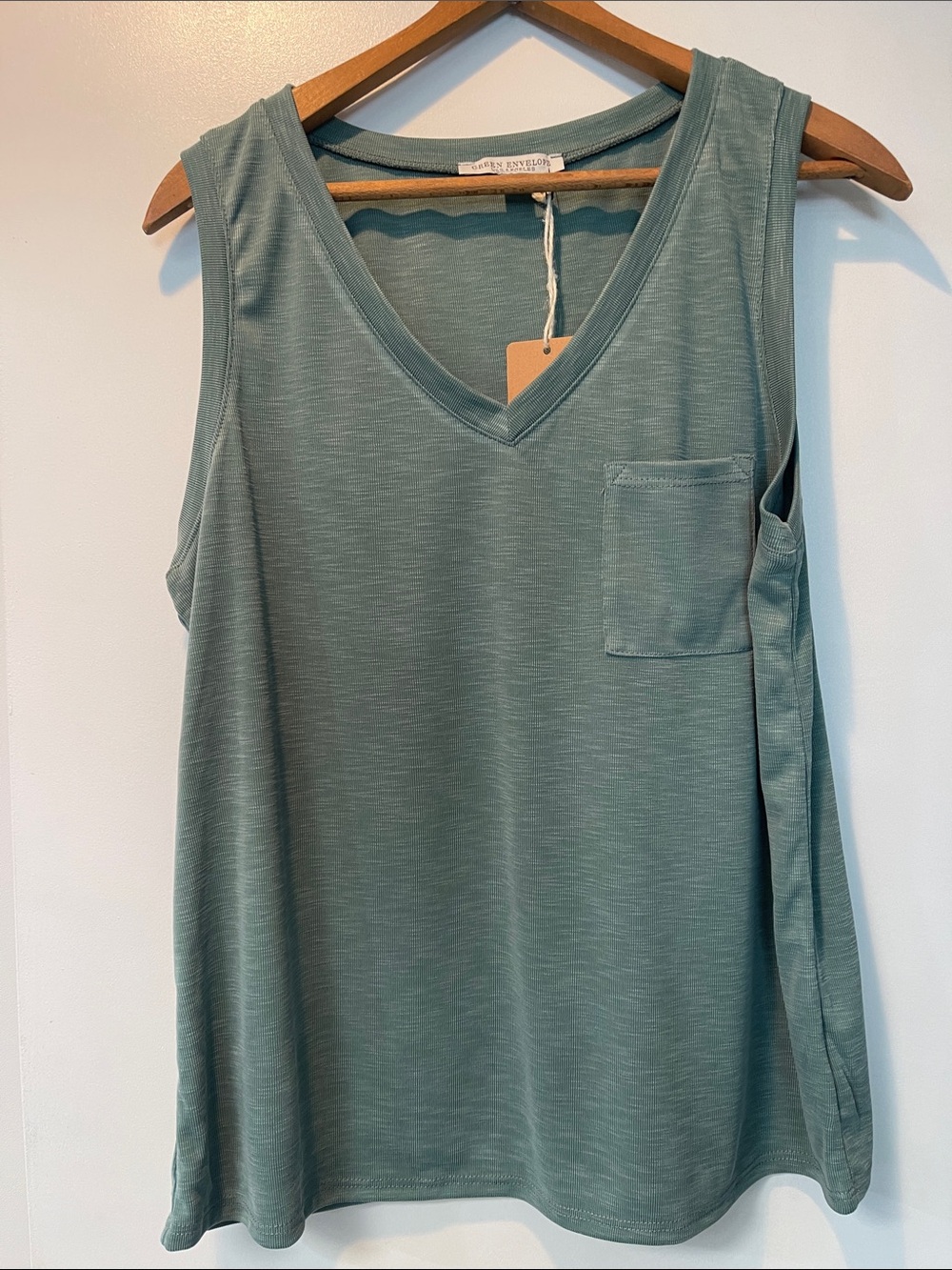 Green Envelope Dusty Seafoam V-Neck Pocket Tank
